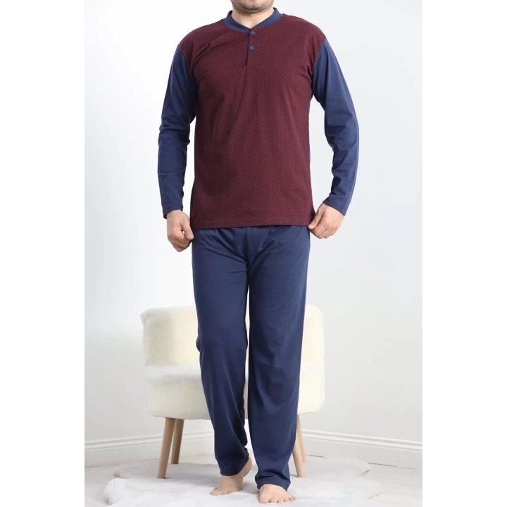 Jakarlı Erkek Pijama Takımı Bordo2 - 40064.1838.