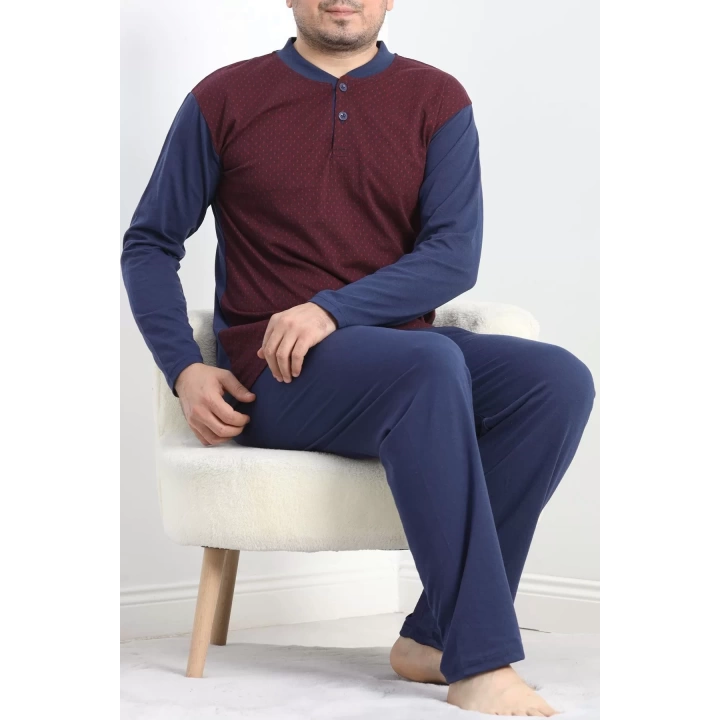 Jakarlı Erkek Pijama Takımı Bordo2 - 40064.1838.