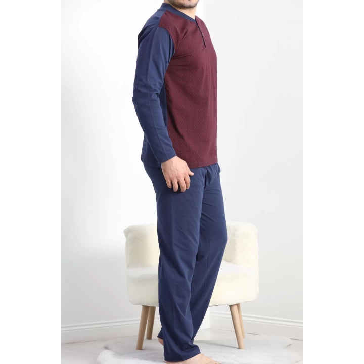 Jakarlı Erkek Pijama Takımı Bordo2 - 40064.1838.