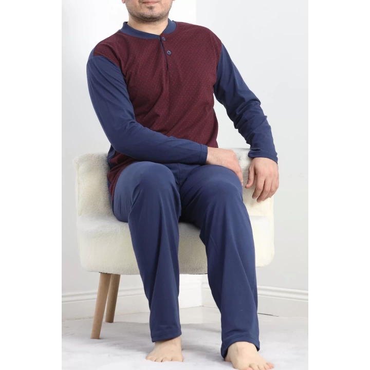 Jakarlı Erkek Pijama Takımı Bordo2 - 40064.1838.