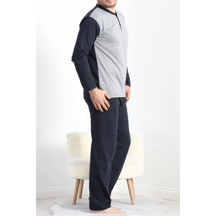 Jakarlı Erkek Pijama Takımı Gribeyaz - 40064.1838.