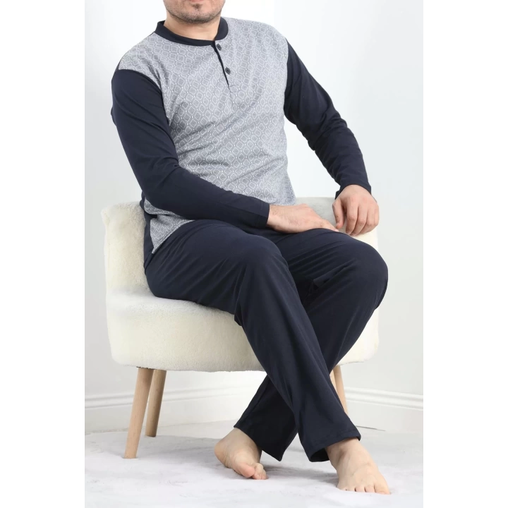 Jakarlı Erkek Pijama Takımı Gribeyaz - 40064.1838.