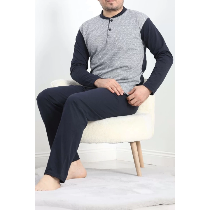 Jakarlı Erkek Pijama Takımı Gribeyaz - 40064.1838.