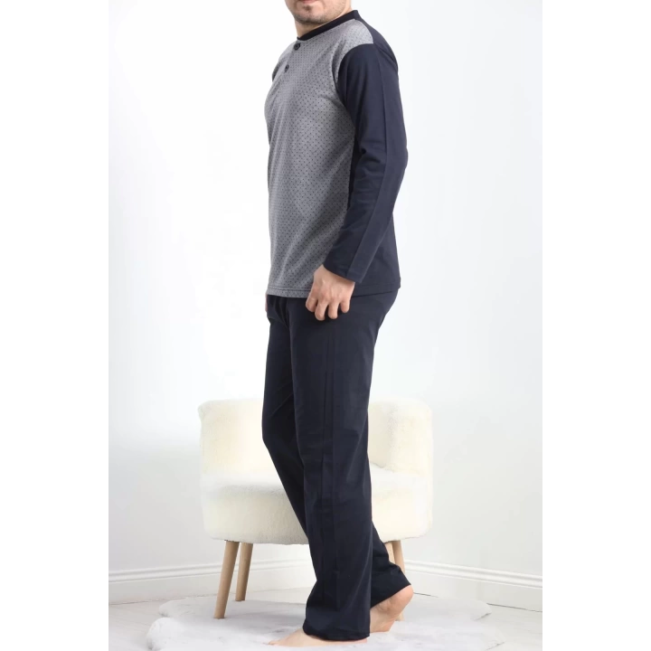 Jakarlı Erkek Pijama Takımı Koyugri - 40064.1838.