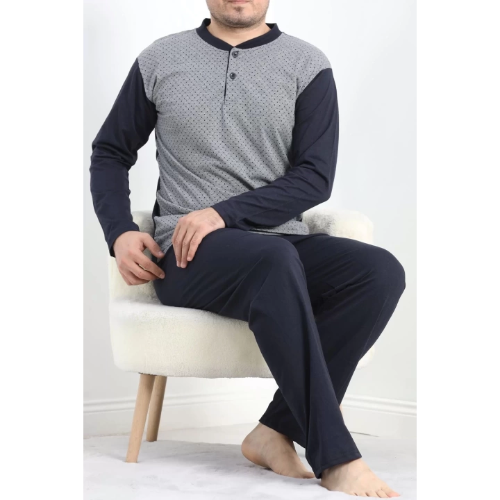 Jakarlı Erkek Pijama Takımı Koyugri - 40064.1838.