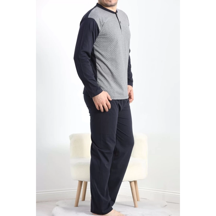 Jakarlı Erkek Pijama Takımı Koyugri - 40064.1838.