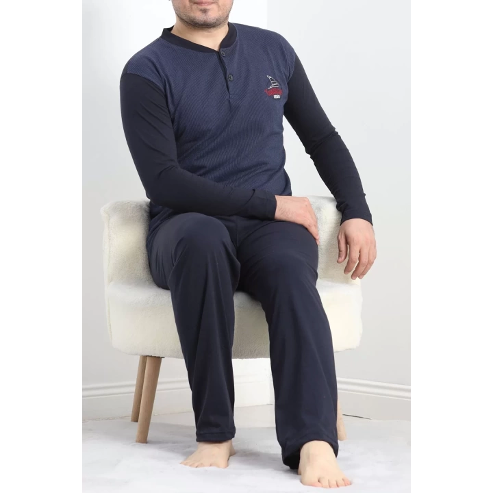 Jakarlı Erkek Pijama Takımı Lacivert - 40065.1838.