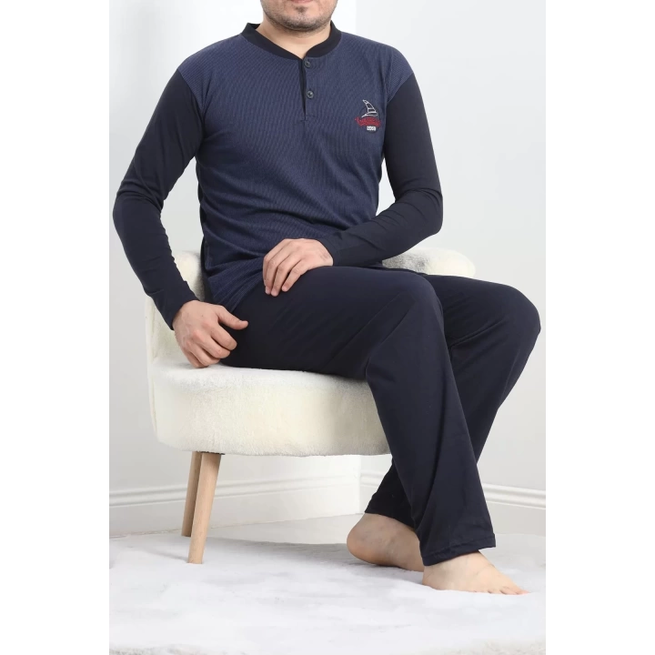 Jakarlı Erkek Pijama Takımı Lacivert - 40065.1838.