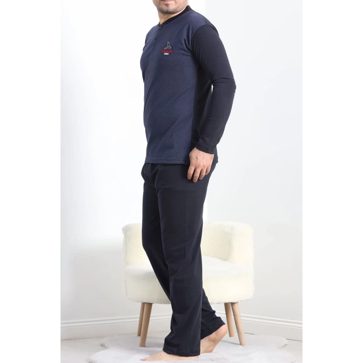 Jakarlı Erkek Pijama Takımı Lacivert - 40065.1838.