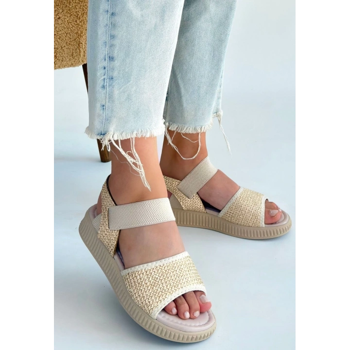 Jake Bej Hasır Cilt Sandalet
