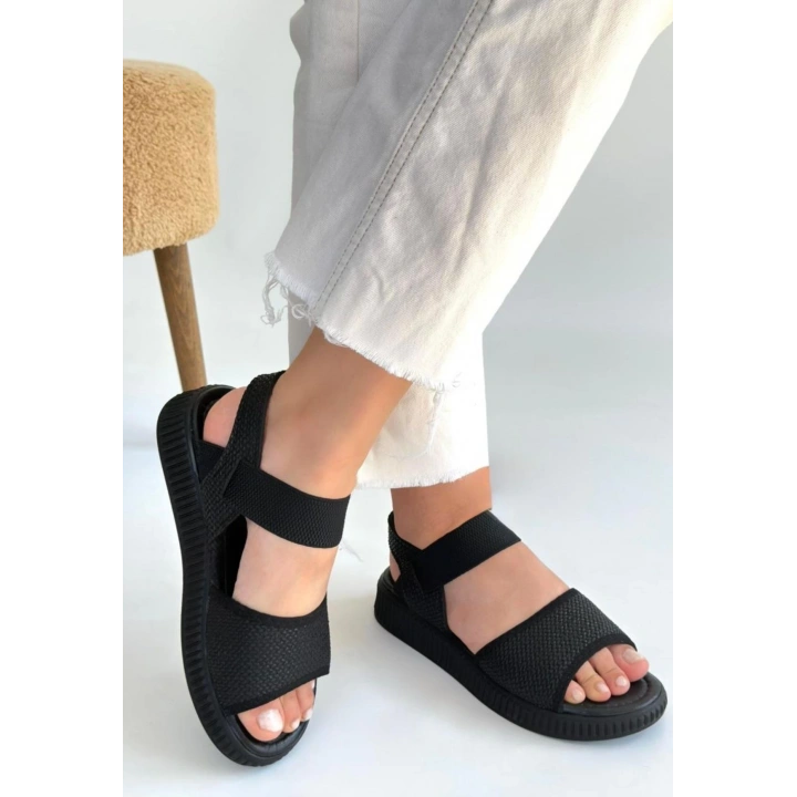 Jake Siyah Hasır Cilt Sandalet