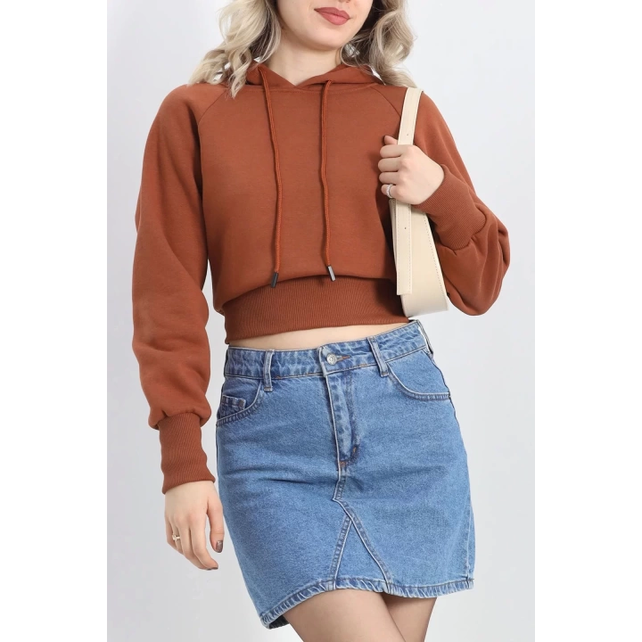 Kapşonlu Crop Sweat Kiremit - 20967.1878.