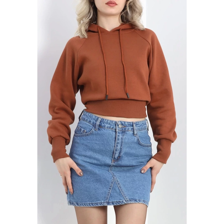 Kapşonlu Crop Sweat Kiremit - 20967.1878.