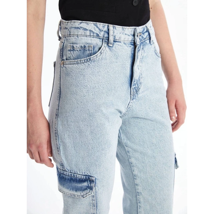 Kargo cep kar yıkama jeans pantolon
