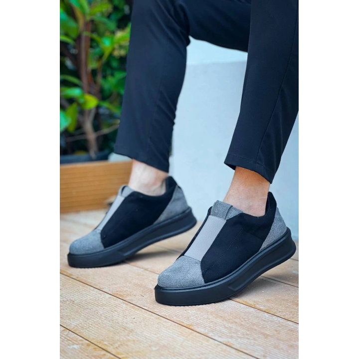 KB-007  Kuback Siyah Gri Siyah Yüksek Taban Tek Bant Bağcıksız Günlük Erkek