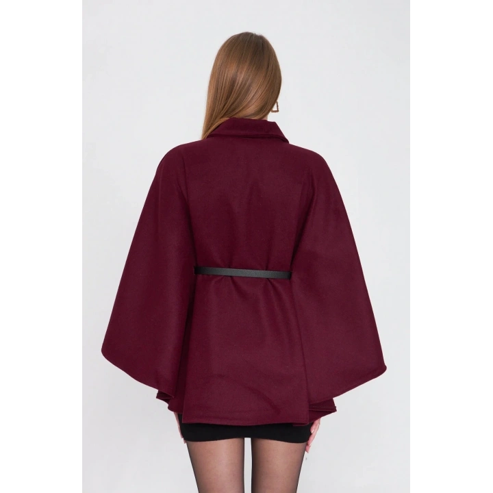 Kemerli kaşe panço bordo pt