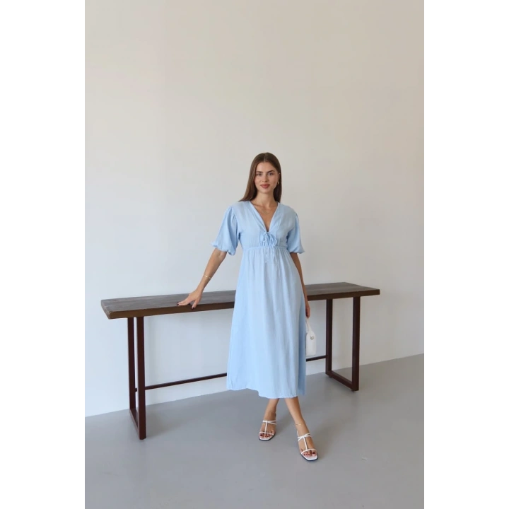 Kısa kollu müslin elbise mavi pt