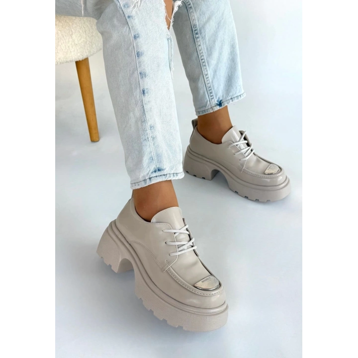 Kiya Bej Rugan Dolgu Topuk Oxford Ayakkabı