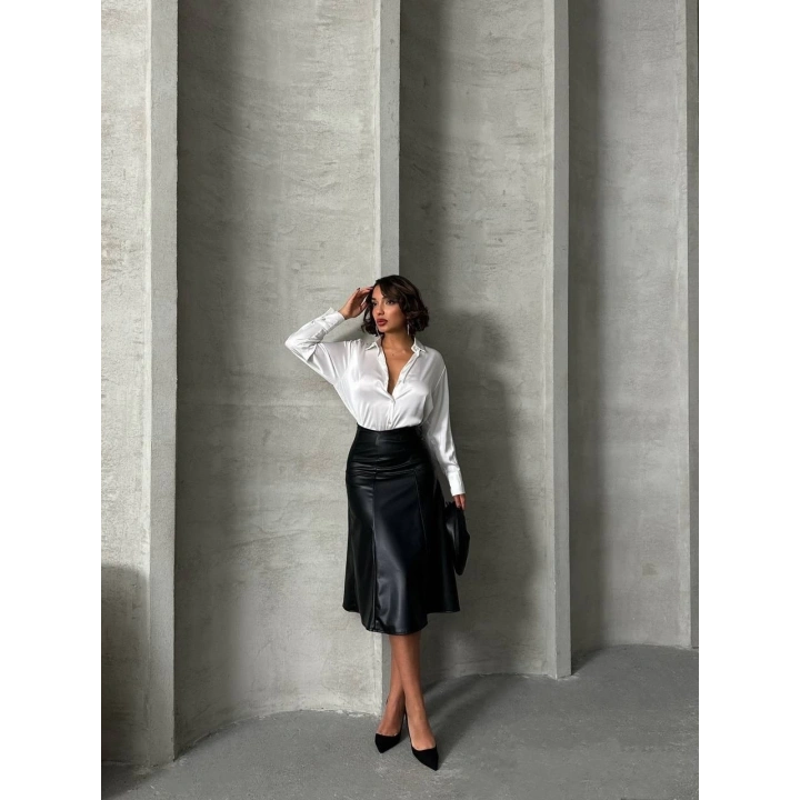 Komple parçalı deri etek siyah h26441