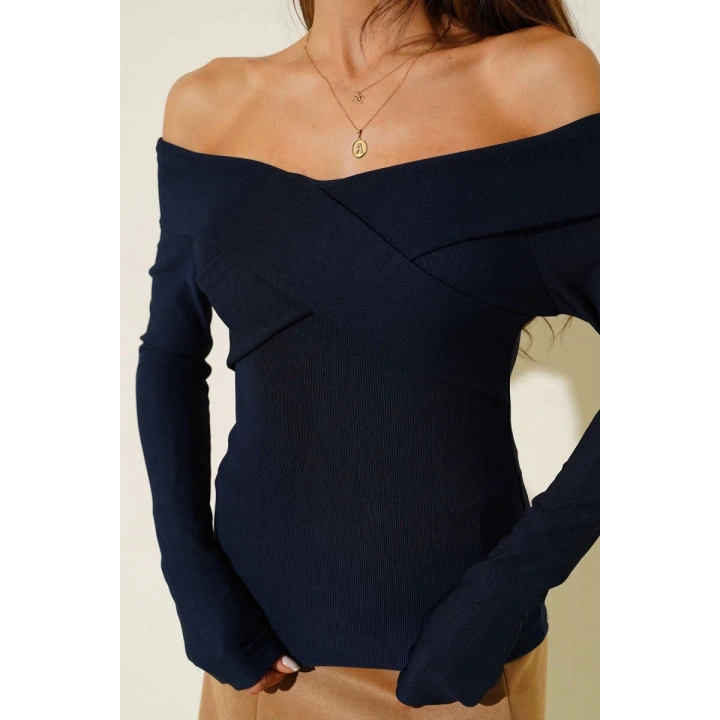 Madonna Çapraz Yaka Bluz Lacivert t4331