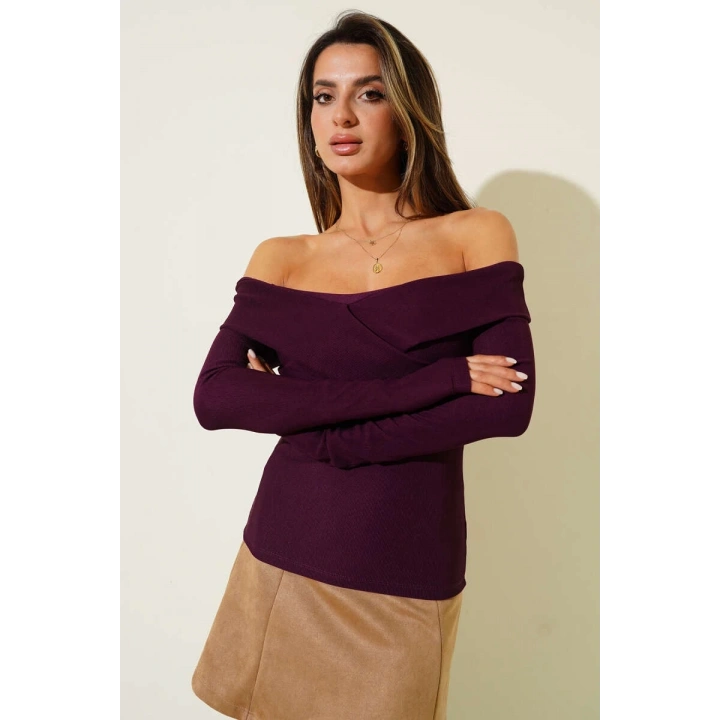 Madonna Çapraz Yaka Bluz mürdüm t4331