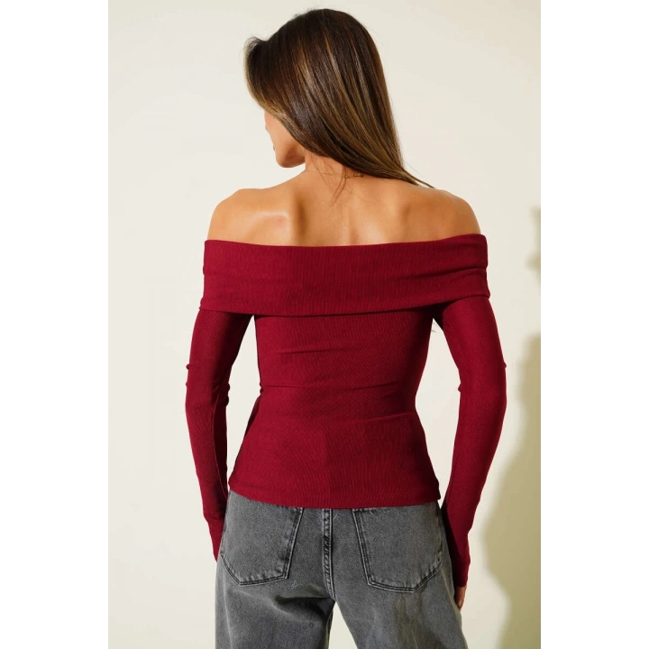 Madonna Yaka Düğmeli Bluz bordo t4329