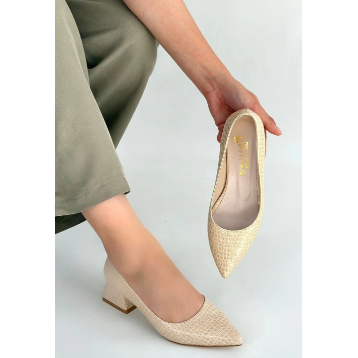 Meort Bej Rugan Topuklu Ayakkabı