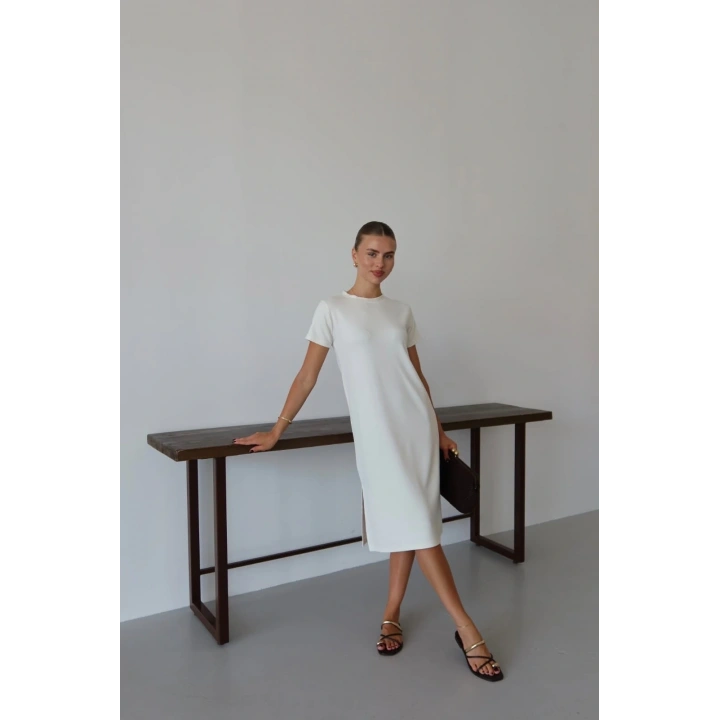 Modal yırtmaçlı elbise beyaz pt