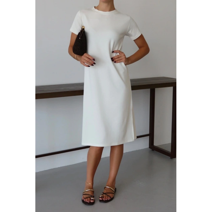 Modal yırtmaçlı elbise beyaz pt