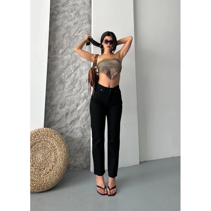 Mom fit enzim taş yıkama jeans pantolon siyah d2006