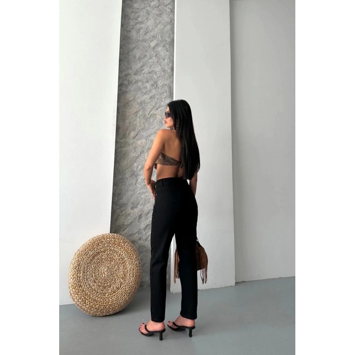 Mom fit enzim taş yıkama jeans pantolon siyah d2006