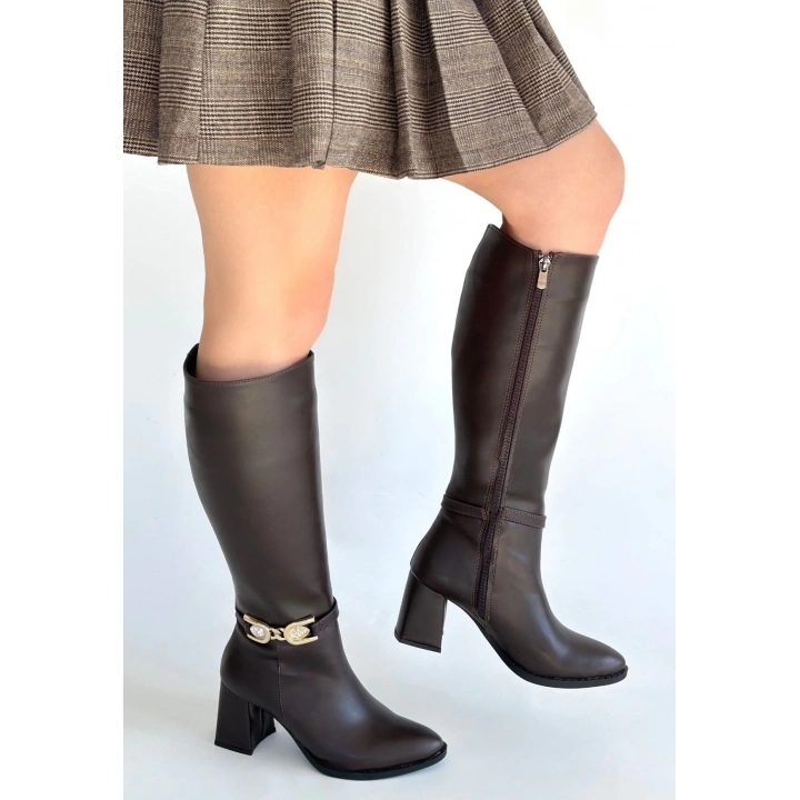 Mooni Kahverengi Cilt Topuklu Çizme