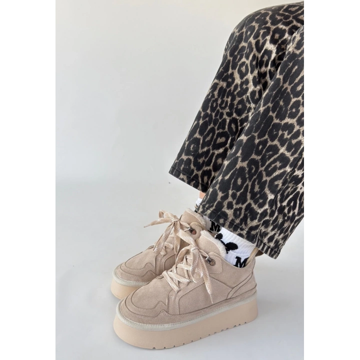 Muden Bej Süet Bağcıklı Bot