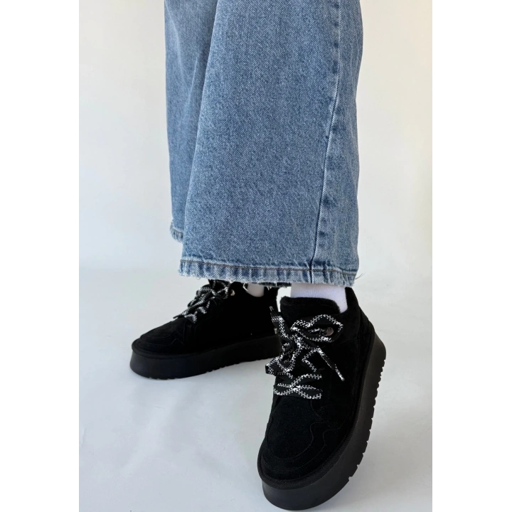 Muden Siyah Süet Bağcıklı Bot