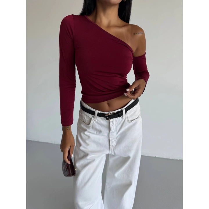 Omuz detaylı kollu bluz bordo f2336