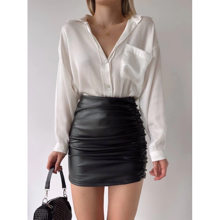 Önden büzgülü etek siyah h24210