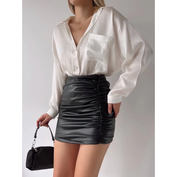 Önden büzgülü etek siyah h24210