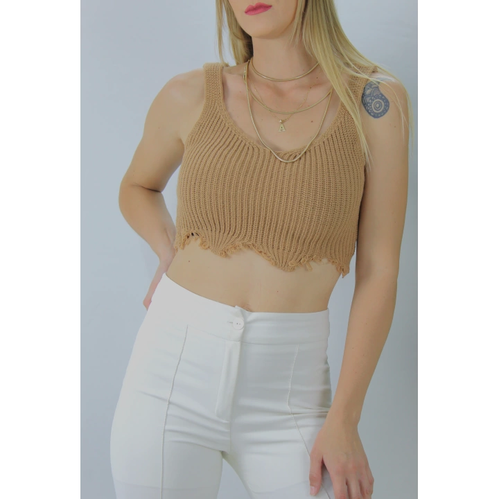 Örme Kolsuz Bayan Triko Vizon - 106471