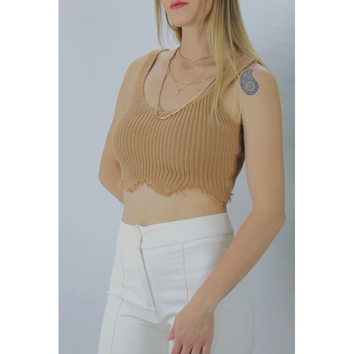 Örme Kolsuz Bayan Triko Vizon - 106471