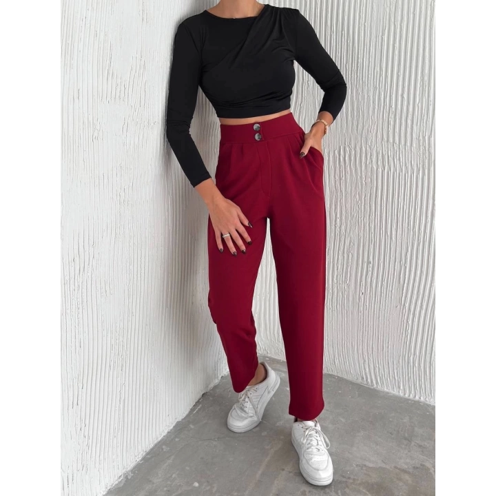 örme krep pantolon çift düğmeli