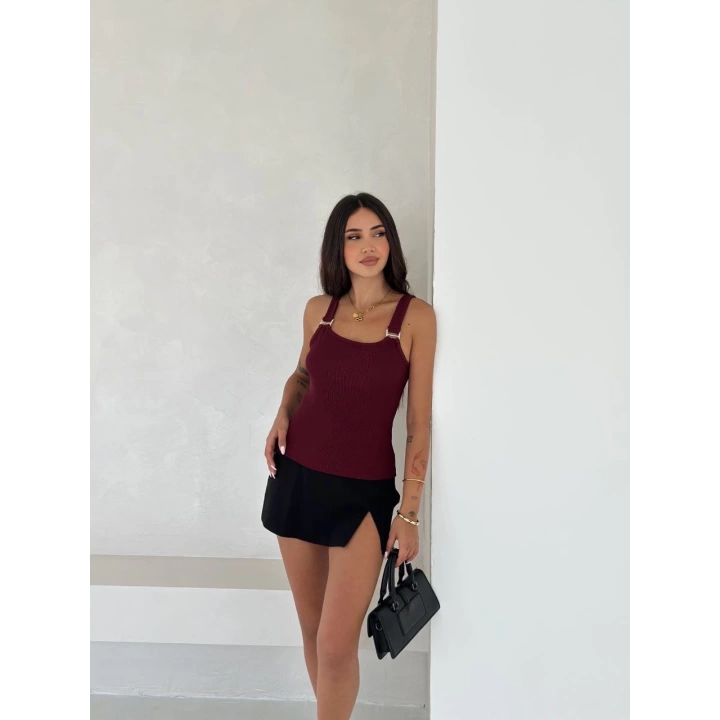 Ottoman toka askılı bluz bordo s4194