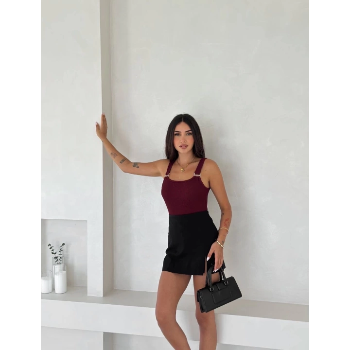 Ottoman toka askılı bluz bordo s4194