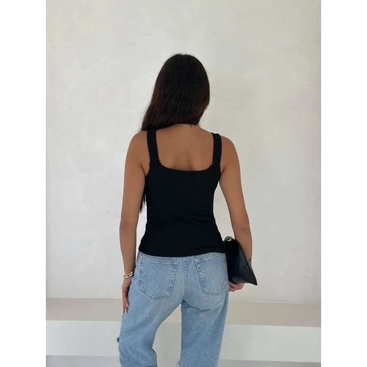 Ottoman toka askılı bluz siyah s4194
