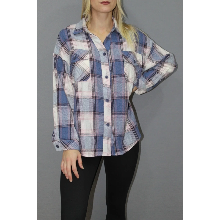 Oversize Ekose Gömlek Mavi - 4686.140