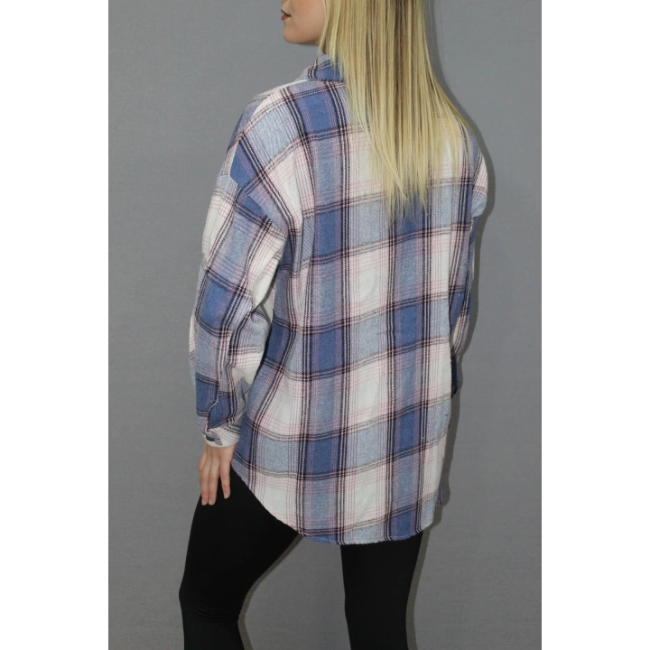 Oversize Ekose Gömlek Mavi - 4686.140