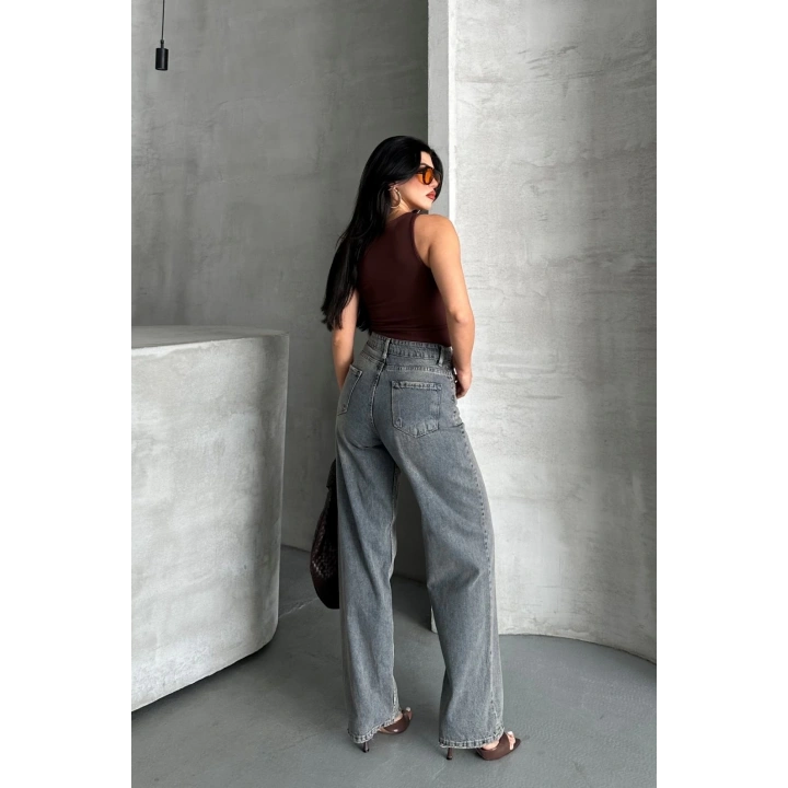 Palazzo bıyık kar yıkama buz mavi jeans pantolon d2008