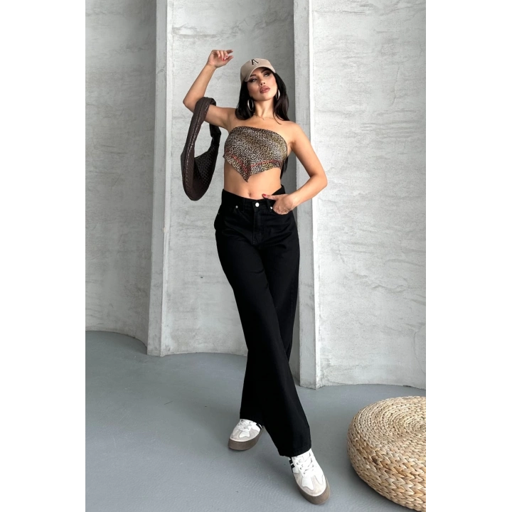 Palazzo straight enzim süper taş yıkama jeans pantolon siyah d2008