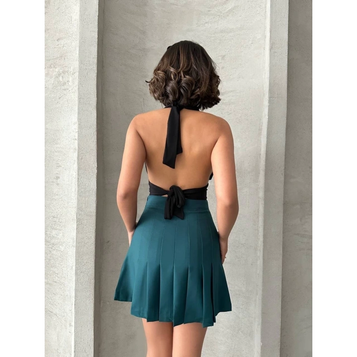 Pileli düğmeli etek yeşil s24811