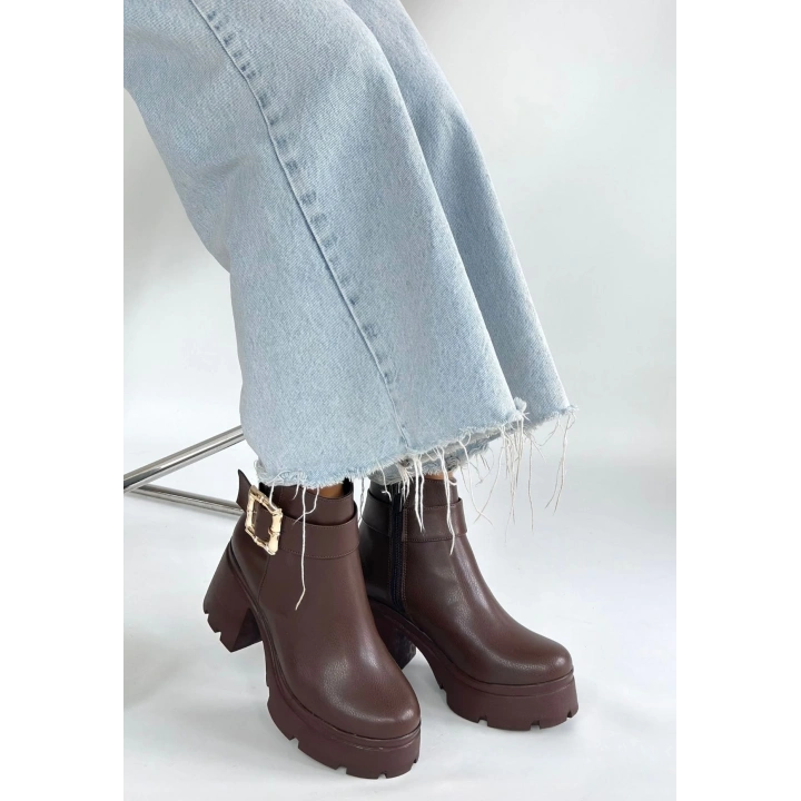 Pinma Kahverengi Cilt Topuklu Bot