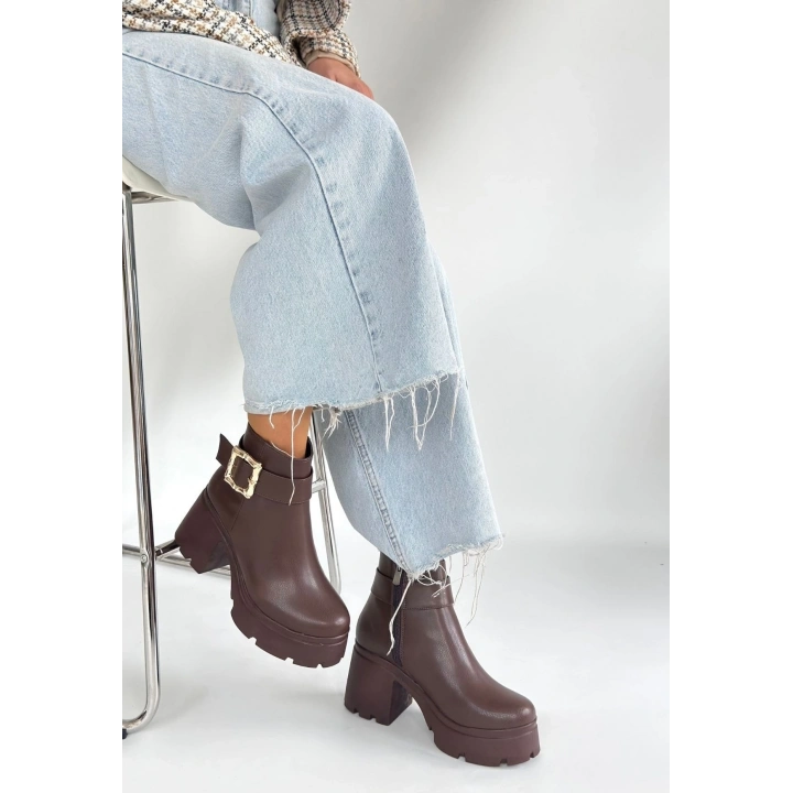 Pinma Kahverengi Cilt Topuklu Bot